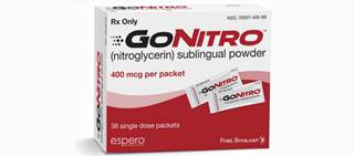 GoNitro is the first approved short-acting nitrate formulated as stabilized crystal granules GoNitro is the first approved short-acting nitrate formulated as stabilized crystal granules