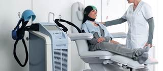 The cap is a computer controlled system that circulates liquid to cool the scalp during chemotherapy The cap is a computer controlled system that circulates liquid to cool the scalp during chemotherapy